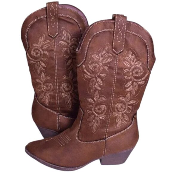 Rampage Shoes - Rampage Women's Western Cowgirl Brown & Tan Country Boots Rodeo Festival - 8M